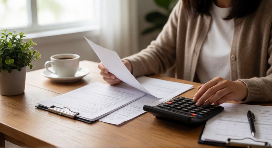 Persona haciendo planificación financiera en su escritorio
