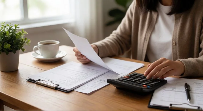 Persona haciendo planificación financiera en su escritorio