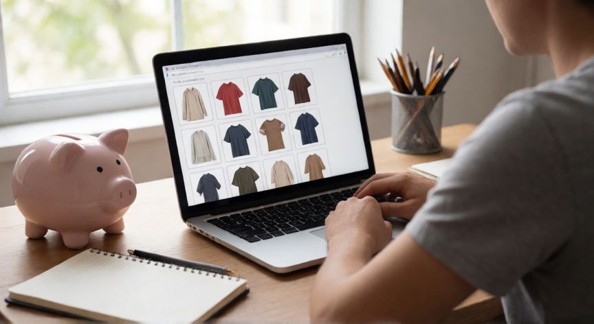 como ahorrar shein, Persona planificando sus compras online con un presupuesto definido