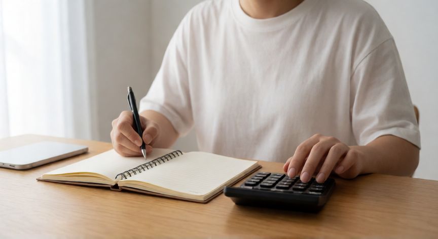 Persona organizando sus finanzas personales en una libreta