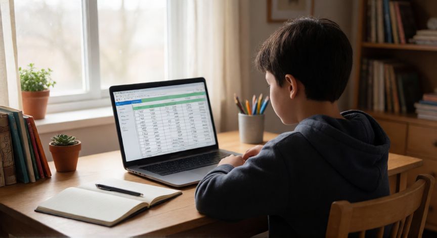 Estudiante analizando sus finanzas personales en su ordenador