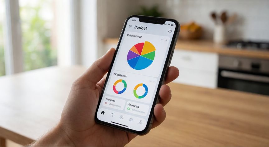 como ahorrar siendo joven, Manos usando una aplicación de control de gastos en un móvil