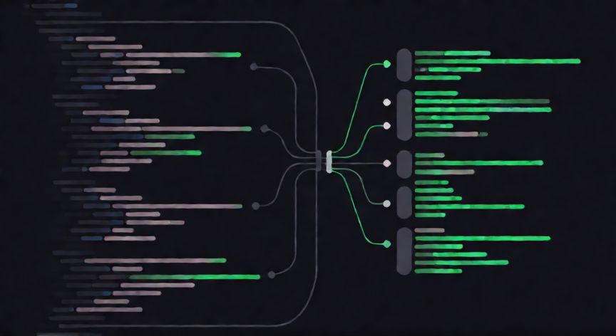 como ahorrar tokens en claude, Estructura de código ramificada con rutas eficientes destacadas en verde