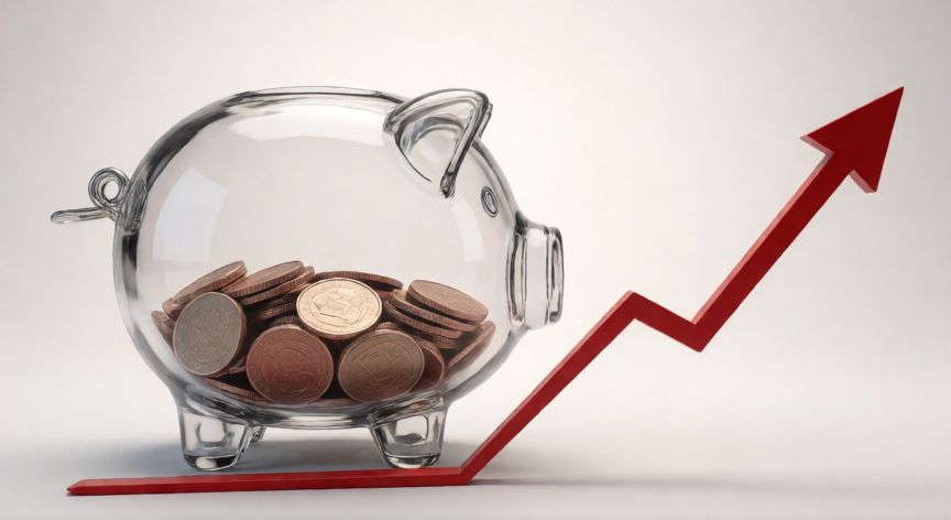 como ahorrar un millon de pesos en 5 años, Cerrozo de cristal con monedas mostrando crecimiento financiero mediante inversión