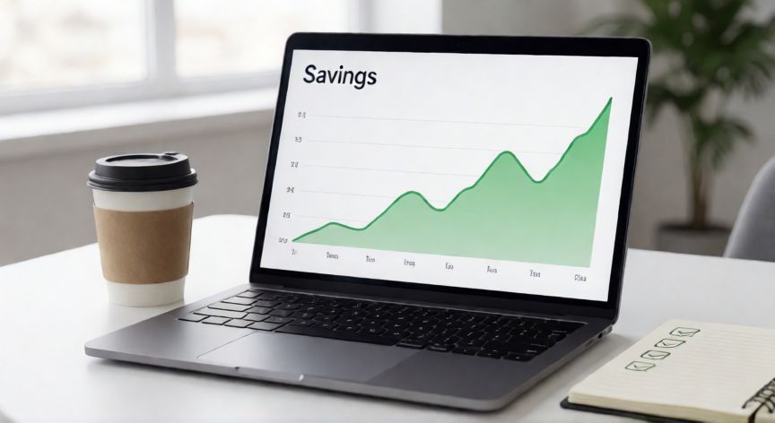 como ahorrar un millon de pesos en un año, Pantalla de ordenador mostrando gráficos de crecimiento de ahorros