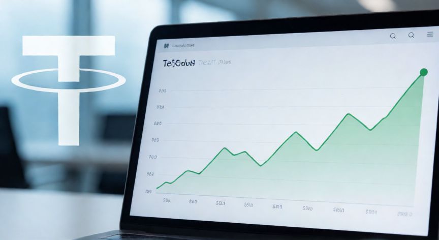 Gráfico de crecimiento financiero en una plataforma digital mostrando rendimientos de USDT