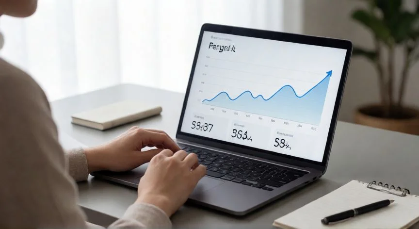 Persona gestionando sus finanzas personales en una computadora portátil