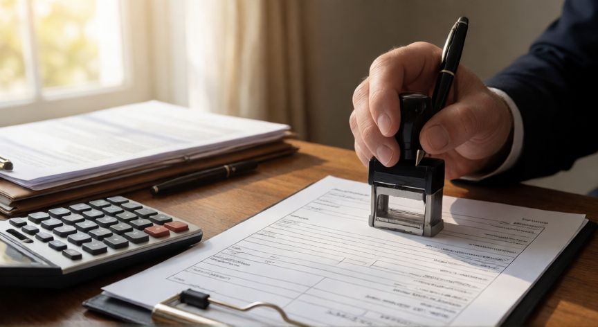 como ahorrar voluntariamente en pensionissste, Manos llenando un formulario oficial del IMSS con una calculadora y documentos en un escritorio de madera.