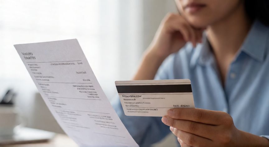 Persona revisando factura médica y tarjeta de seguro para Wegovy