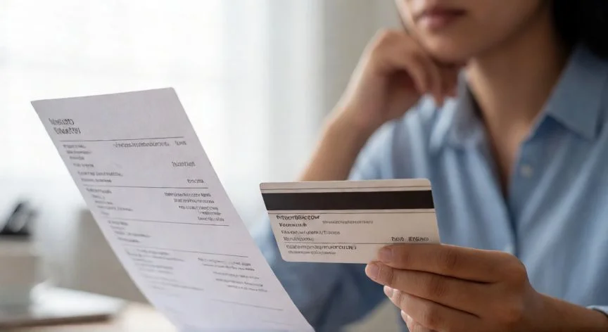 como ahorrar wegovy, Persona revisando factura médica y tarjeta de seguro para Wegovy