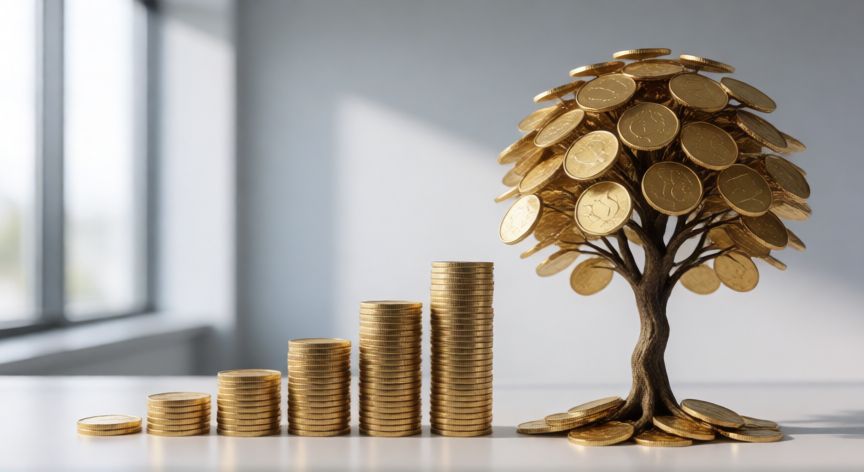 como ahorrar y administrar mi dinero, Árbol de monedas simbolizando el crecimiento por inversión