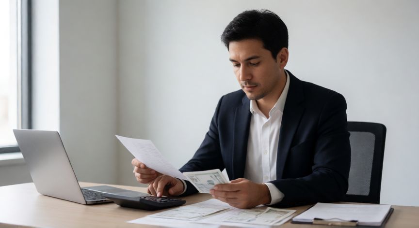 como ahorrar y hacer crecer mi dinero, Persona organizando sus finanzas personales en una oficina moderna