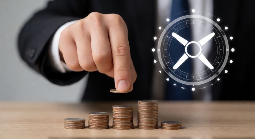 como ahorrar y no gastar el dinero, Concepto de ahorro automatico con monedas depositandose en una caja fuerte segura