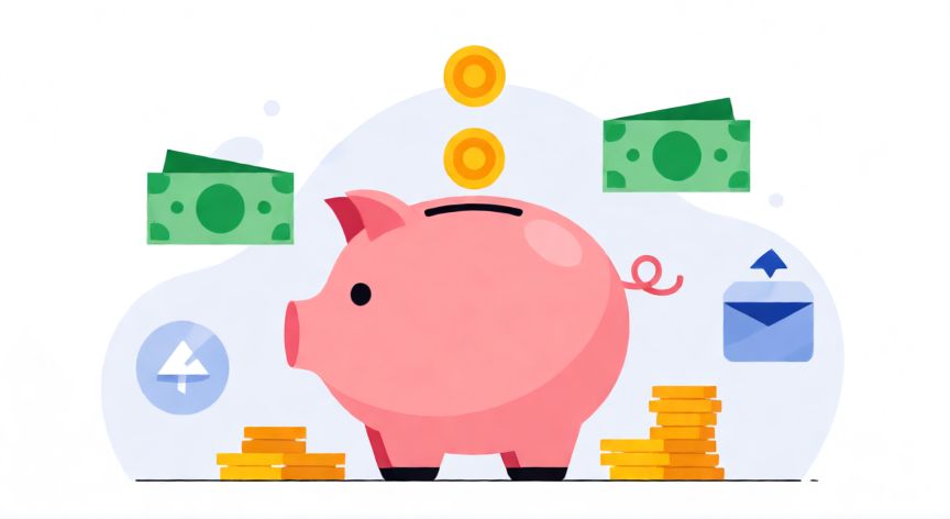 como ahorrar y no malgastar el dinero, Banco de cerdo digital con monedas y metas de ahorro