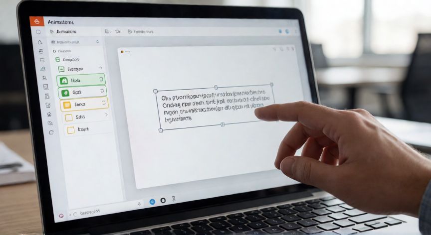 como animar en powerpoint, Pantalla de PowerPoint con la pestaña Animaciones abierta y un objeto seleccionado