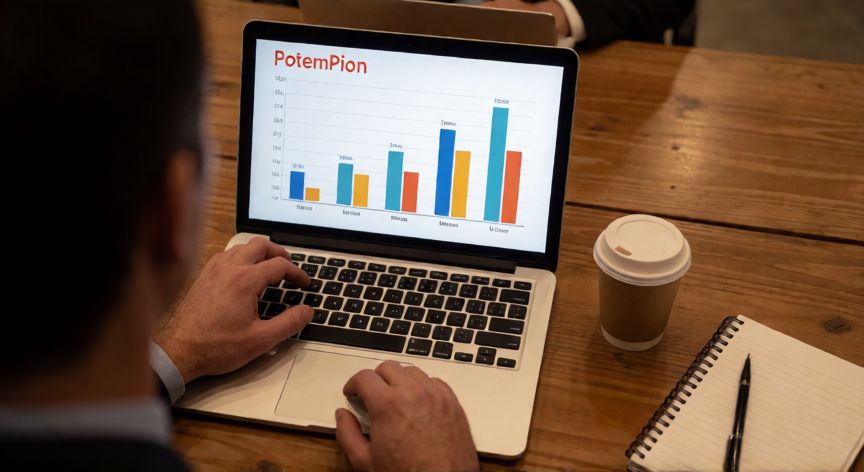 como animar en powerpoint, Presentador usando PowerPoint con gráfico animado en reunión de negocios