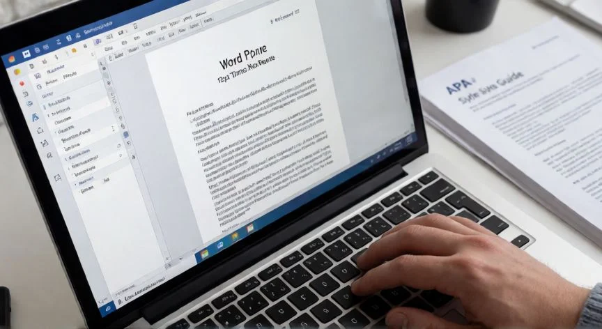 Documento Word con formato APA 7ª edición abierto en un portátil