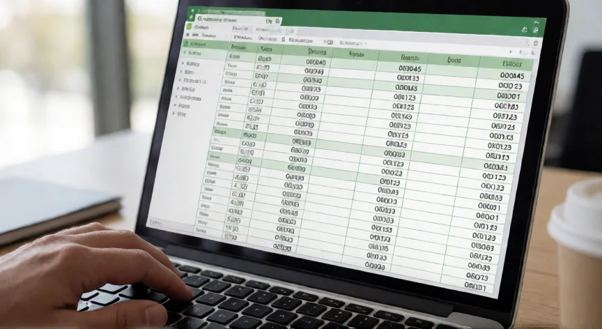 como aumentar 0 a la izquierda en excel, Pantalla de Excel mostrando números con ceros a la izquierda en formato personalizado