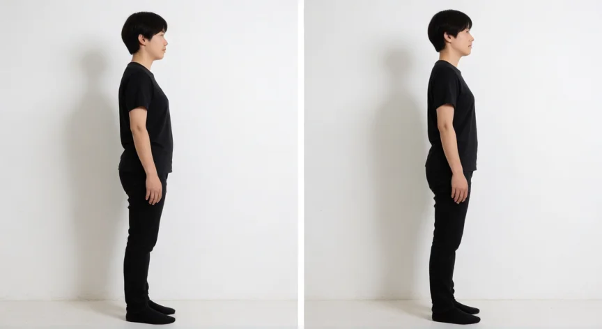 como aumentar 1 cm de altura, Comparación de postura encorvada vs postura erguida ganando 1 cm de altura