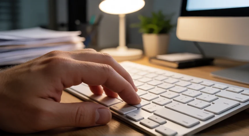 como aumentar 1 hoja en word, Manos presionando Ctrl y Enter en un teclado para insertar una nueva página en Word