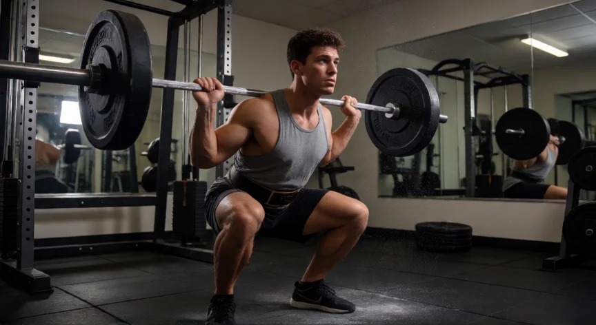 como aumentar 20 libras en un mes, Entrenamiento de fuerza con sentadilla en barra para ganar masa muscular