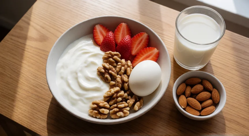 como aumentar 4 cm de estatura, Desayuno rico en proteínas y calcio para favorecer el crecimiento óseo