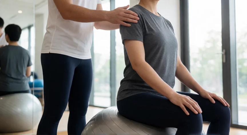 como aumentar 6 cm de altura, Sesión de fisioterapia para corrección postural en clínica moderna