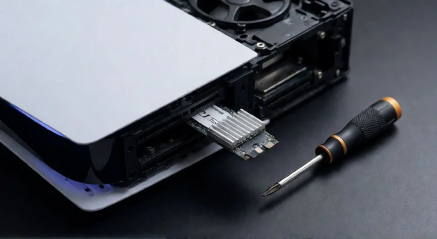 Instalación de un SSD M.2 NVMe en la ranura interna de una PlayStation 5