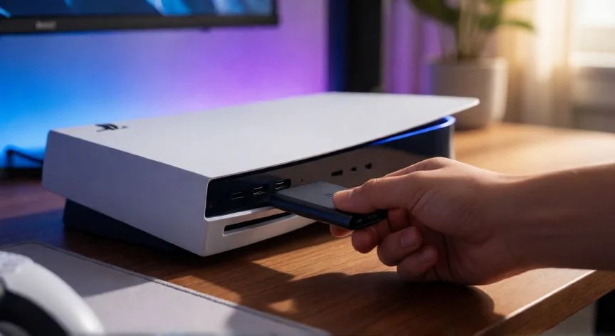 como aumentar almacenamiento ps5, Conexión de un disco SSD USB externo a un puerto de la PS5