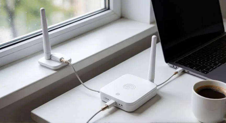 como aumentar cobertura movil en casa, Repetidor de señal móvil con antena externa en la ventana