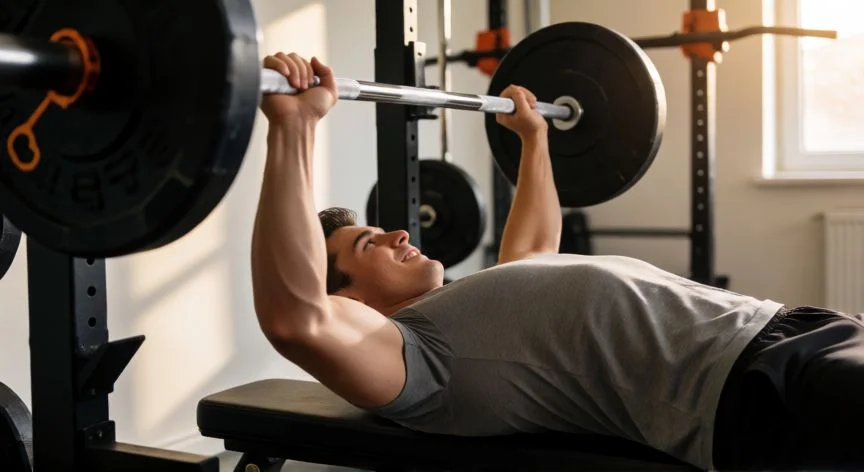 como aumentar de peso, Entrenamiento de fuerza con barra para hipertrofia muscular en casa