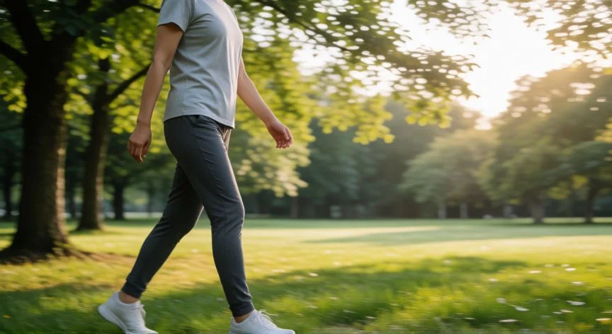como aumentar defensas, Persona caminando al aire libre en un parque para fortalecer defensas