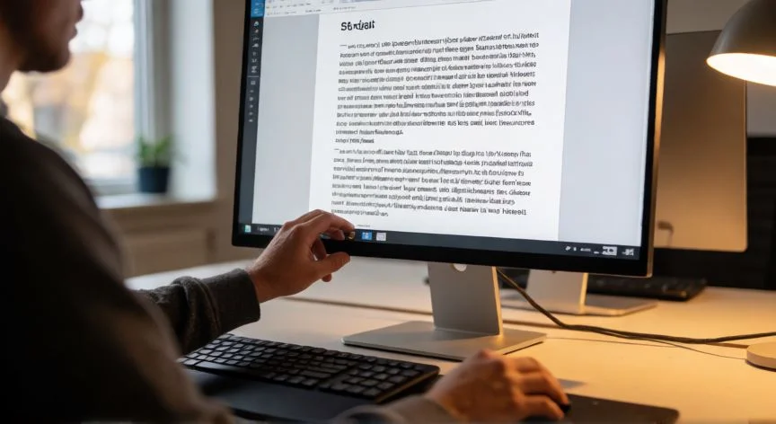 como aumentar el tamaño de las letras, Persona ajustando el tamaño del texto en un monitor de escritorio