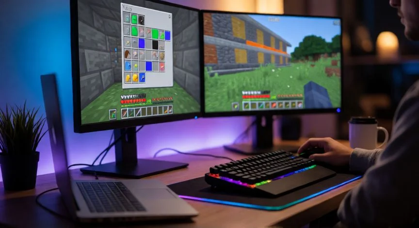 como aumentar fps en minecraft, Jugador optimizando los gráficos de Minecraft en su PC con pantalla F3 visible