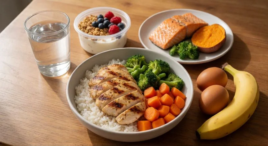 como aumentar gluteos, Comida balanceada para hipertrofia con proteína y carbohidratos
