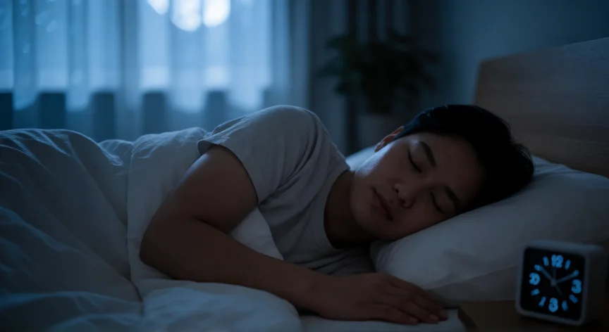 como aumentar hormona de crecimiento, Persona durmiendo en un entorno oscuro y fresco para optimizar el pico nocturno de HGH