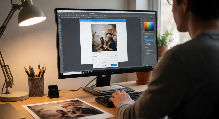 Persona editando una foto en GIMP para aumentar el tamaño del archivo