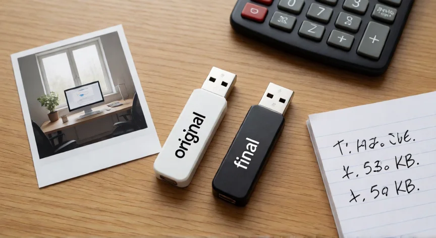 como aumentar kb de una foto, Mesa con archivos de foto originales y modificados comparando peso en KB