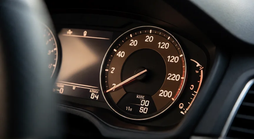 como aumentar kilometraje digital, Panel de instrumentos digital de un coche mostrando el odómetro electrónico con la lectura de kilómetros