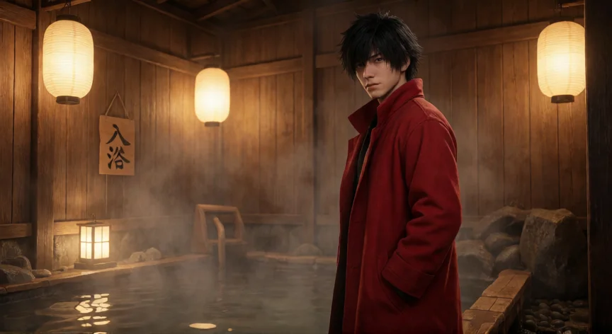 como aumentar kindness persona 5, Jugador de Persona 5 en el baño termal de Kamurocho subiendo Gentileza
