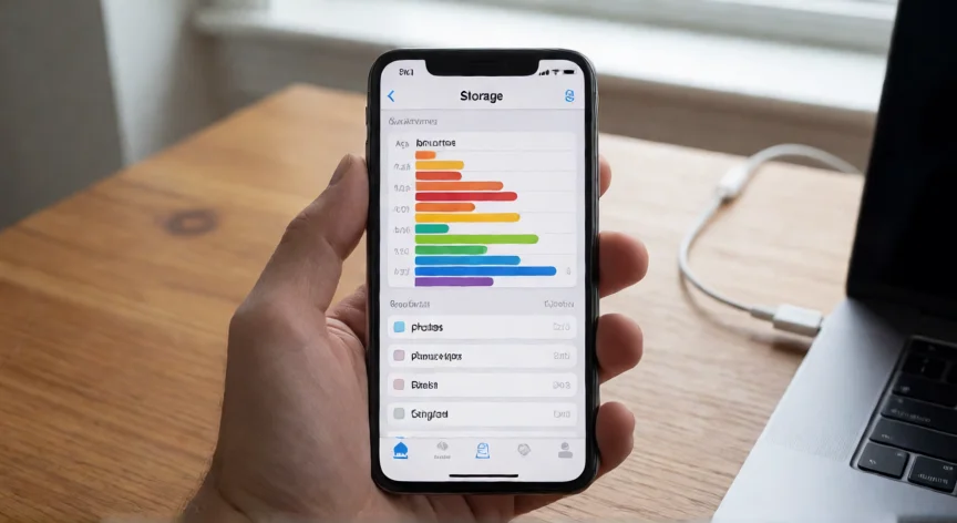 como aumentar memoria iphone 8 plus, iPhone 8 Plus mostrando la pantalla de gestión de almacenamiento con gráfico de uso por apps y fotos