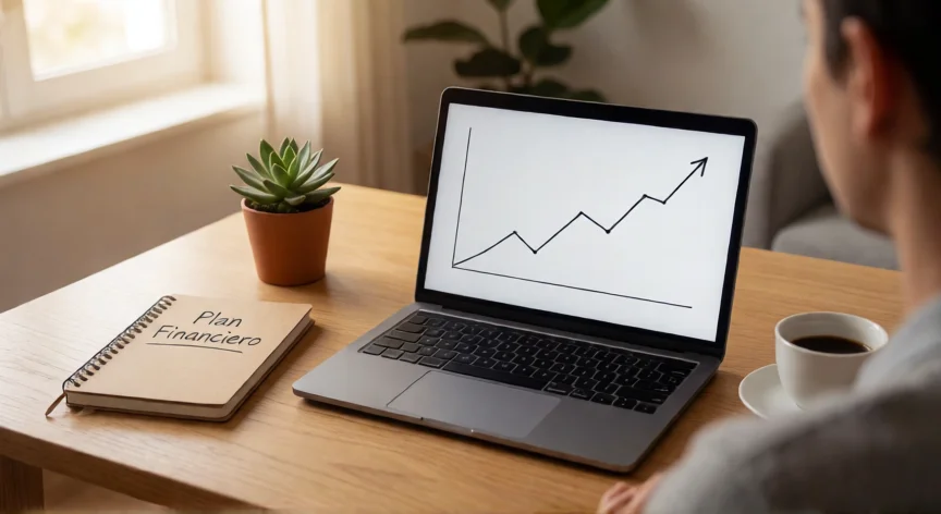 como aumentar mis activos, Persona planificando su inversión personal en un escritorio con gráfico de crecimiento