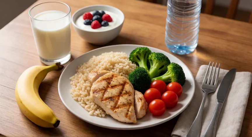 como aumentar mis biceps rapidamente, Comida post-entreno con proteína y carbohidratos para la recuperación muscular