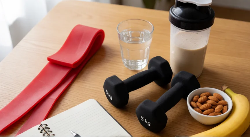 como aumentar mis caderas, Material de entrenamiento en casa: banda elástica, mancuernas y nutrición para hipertrofia de cadera