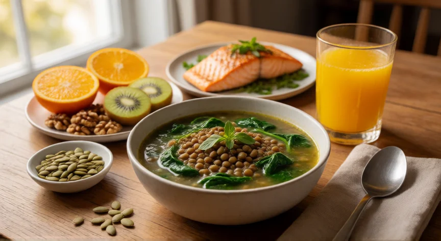 como aumentar mis celulas blancas, Comida rica en nutrientes para aumentar las células blancas: salmón, espinacas, cítricos y frutos secos