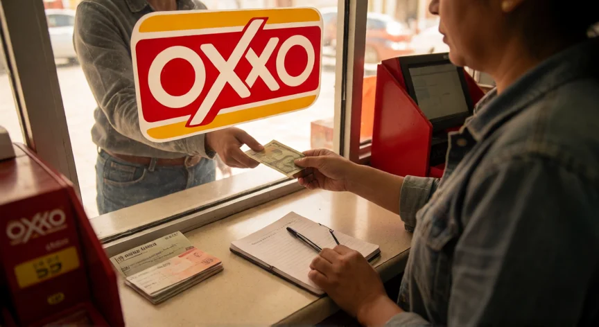 como aumentar mis depositos en banco azteca, Persona haciendo un depósito en efectivo en el mostrador de una tienda OXXO para su cuenta Banco Azteca