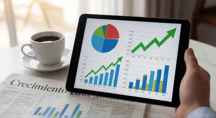 como aumentar mis finanzas, Cartera de inversión diversificada mostrada en una tableta con gráficos de crecimiento