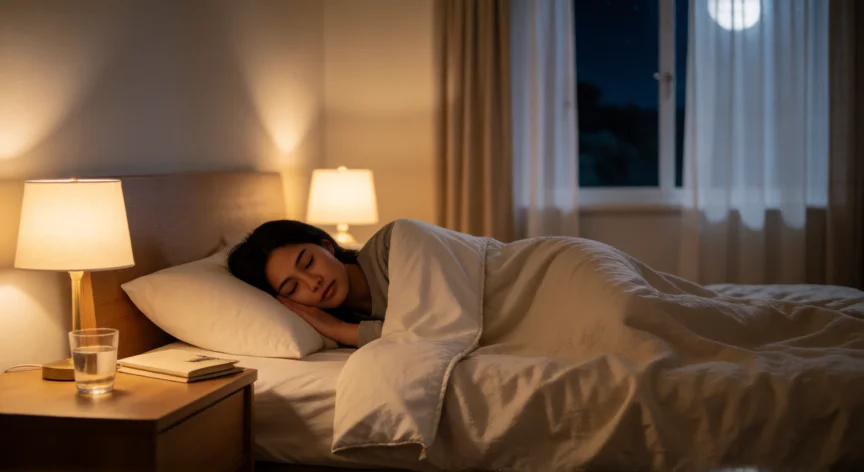 Persona durmiendo en un ambiente tranquilo que favorece la producción hormonal nocturna