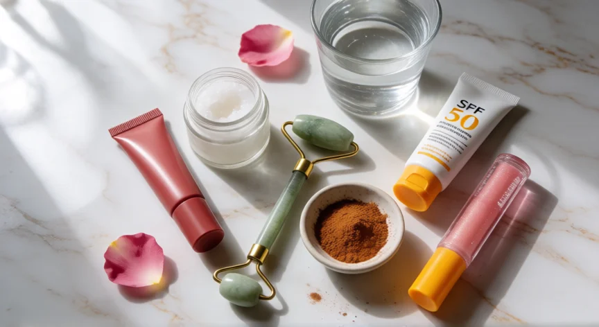 como aumentar mis labios sin cirugia, Productos de cuidado natural para labios: bálsamo, aceite de coco, rodillo de jade y protector solar