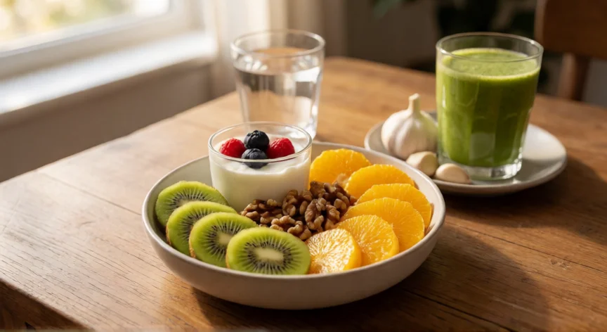 como aumentar mis linfocitos, Desayuno rico en vitamina C, antioxidantes y probióticos para fortalecer los linfocitos
